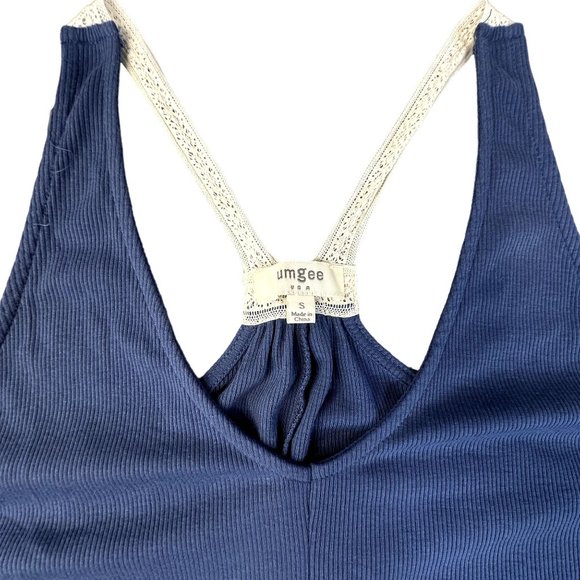 Umgee Woman's Tunic Sleeveless Top Size Small Oversized Blue with Lace - Picture 5 of 7